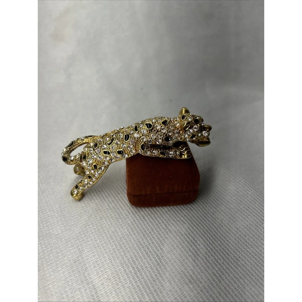 Vintage Rhinestone Enameled Jaguar Leopard Cheetah Tiger  Shoulder Brooch